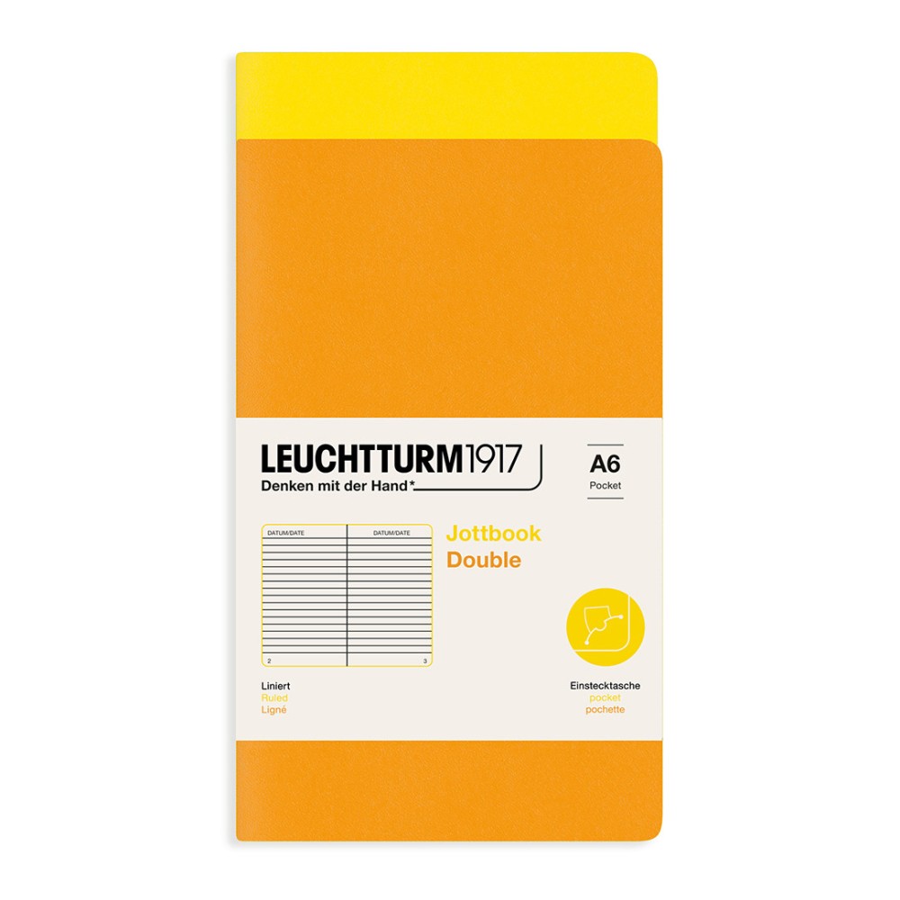 Ruled Notebook Jottbook Double A6 - Leuchtturm1917 - Lemon & Rising Sun, 2 pcs.
