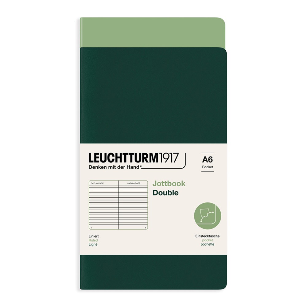 Notatnik Jottbook Double w linię A6 - Leuchtturm1917 - Sage & Forest Green, 2 szt.