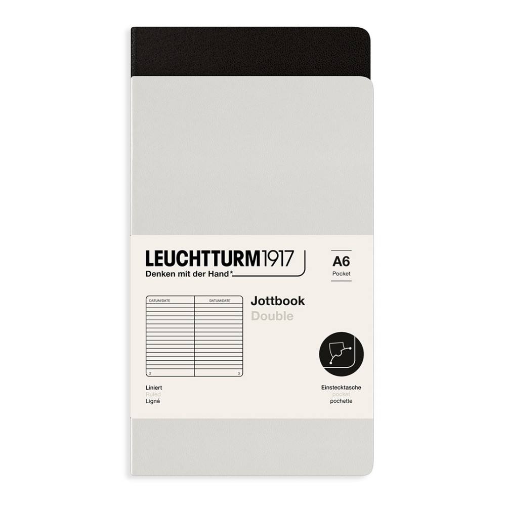 Notatnik Jottbook Double w linię A6 - Leuchtturm1917 - Light Grey & Black, 2 szt.
