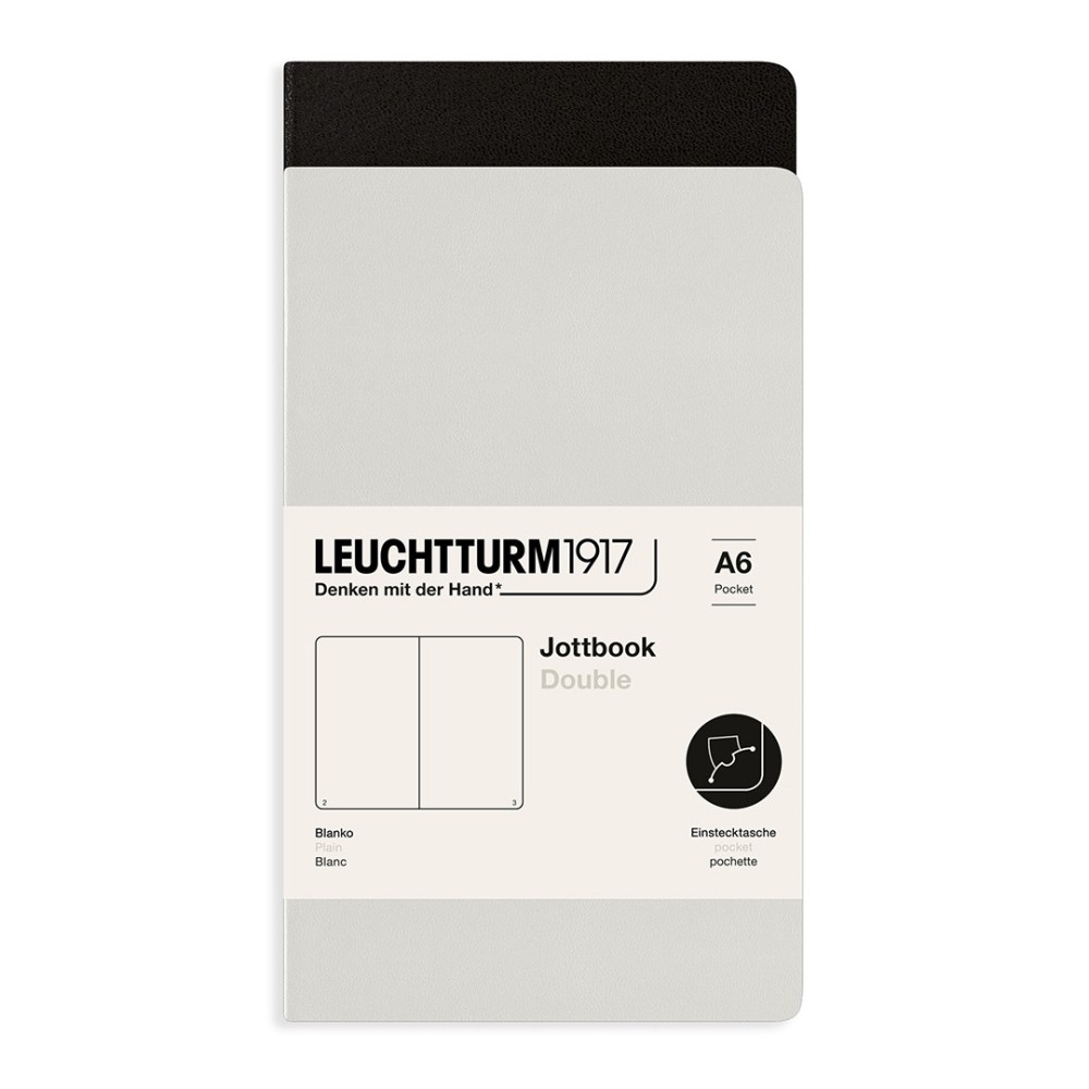 Notatnik Jottbook Double gładki A6 - Leuchtturm1917 - Light Grey & Black, 2 szt.
