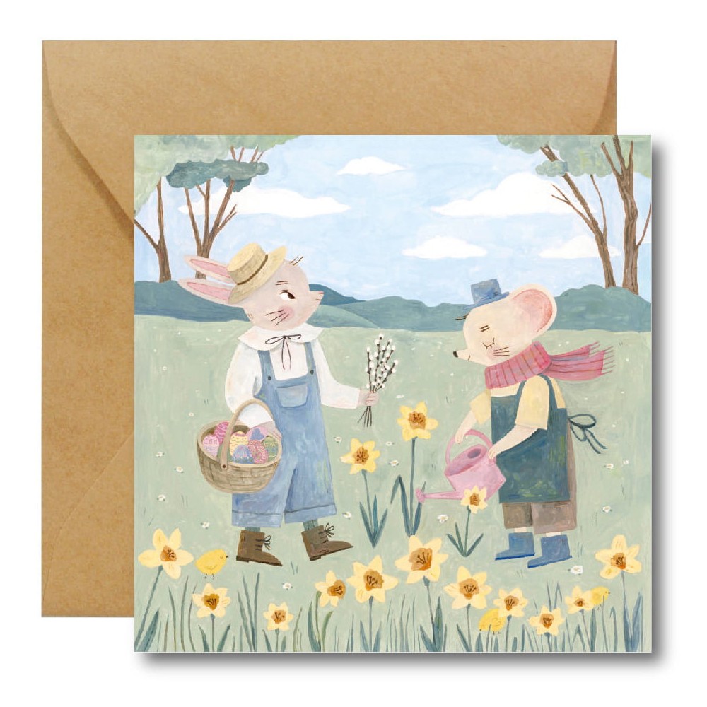 Greeting card - Hi Little - Wiosenny spacer, 14,5 x 14,5 cm