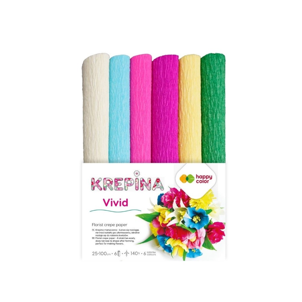 Krepina, bibuła marszczona Vivid - Happy Color - 25 x 100 cm, 6 szt.