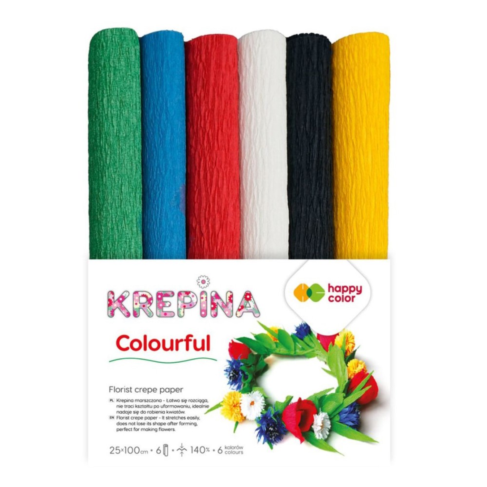 Krepina, bibuła marszczona Colorful - Happy Color - 25 x 100 cm, 6 szt.