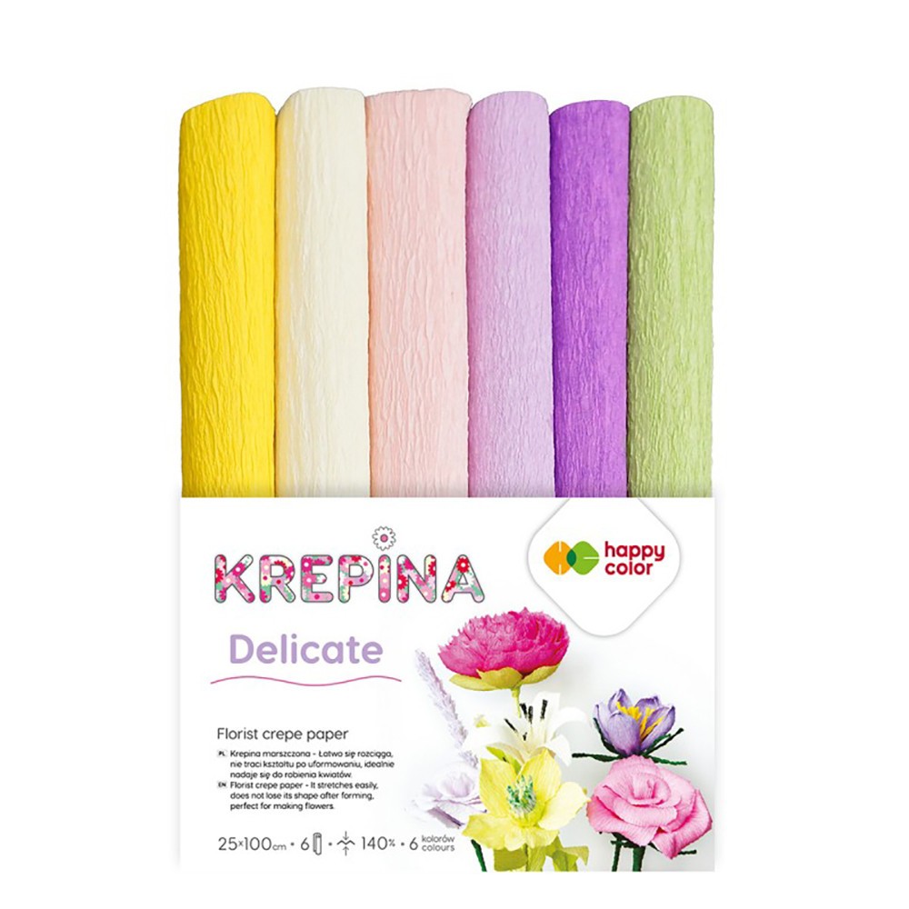 Krepina, bibuła marszczona Delicate - Happy Color - 25 x 100 cm, 6 szt.