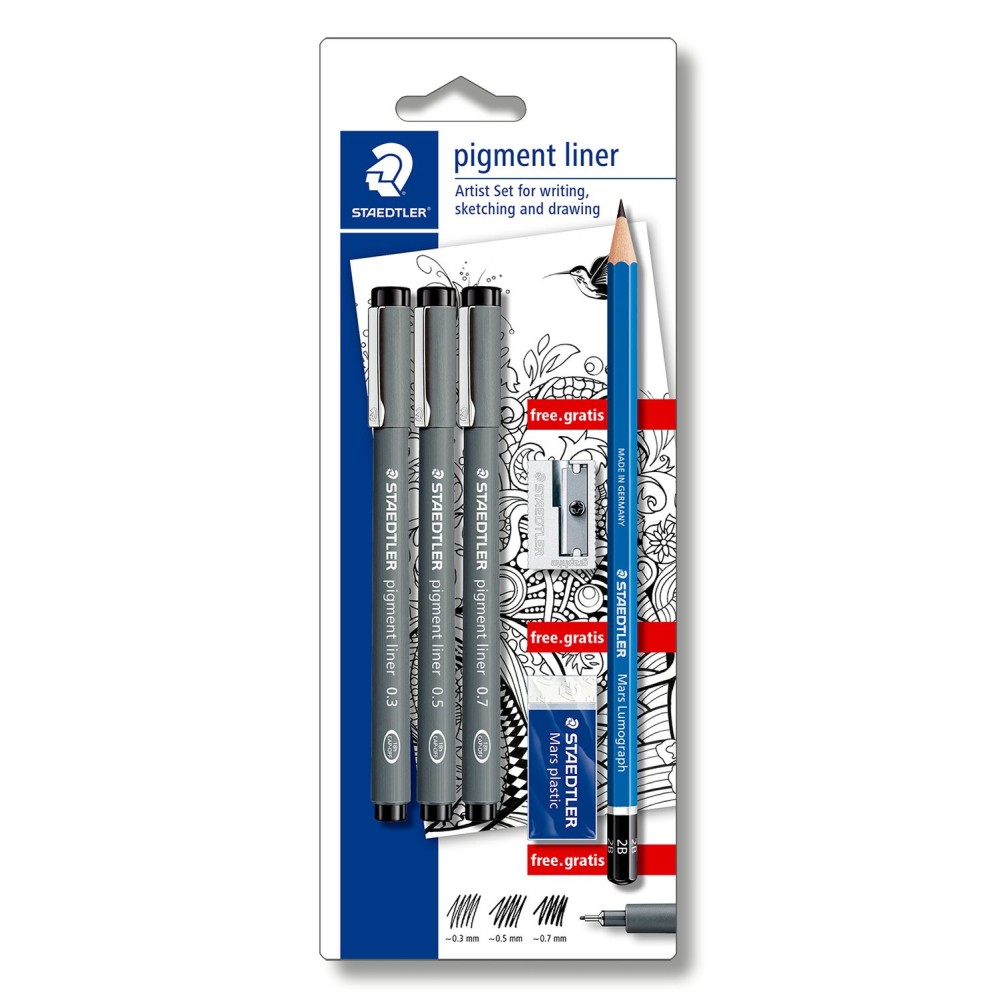 Set of Pigment liners with accessories - Staedtler - black, 6 pcs.