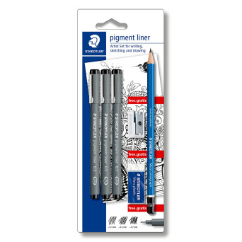 Set of Pigment liners with accessories - Staedtler - black, 6 pcs.