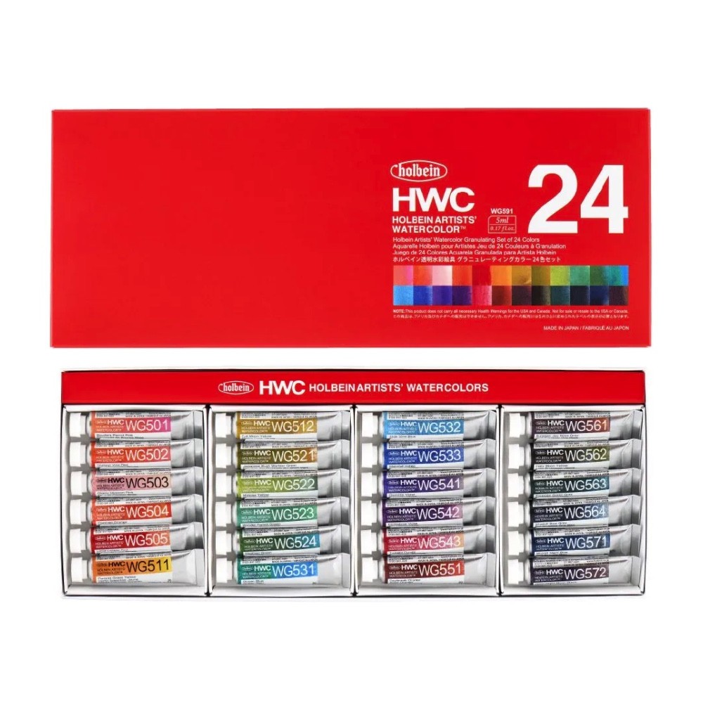Set of Artists' Watercolor Granulating paints - Holbein - 24 x 5 ml