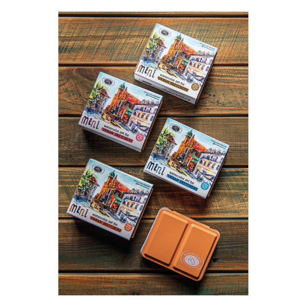 Set of Aquarius watercolor paints Mini Urban Sketchers Pink - Roman Szmal - 8 colors