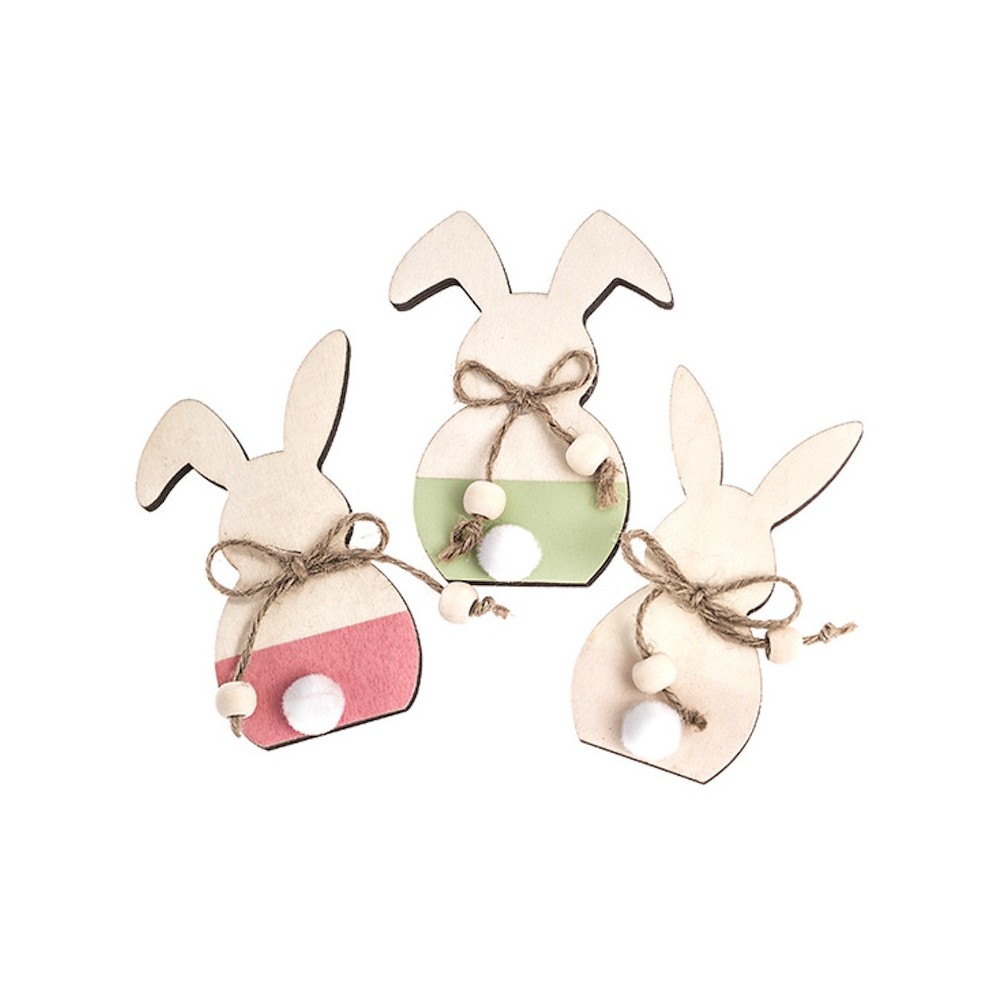 Wooden bunnies - DpCraft - pastel, 10 cm, 3 pcs.