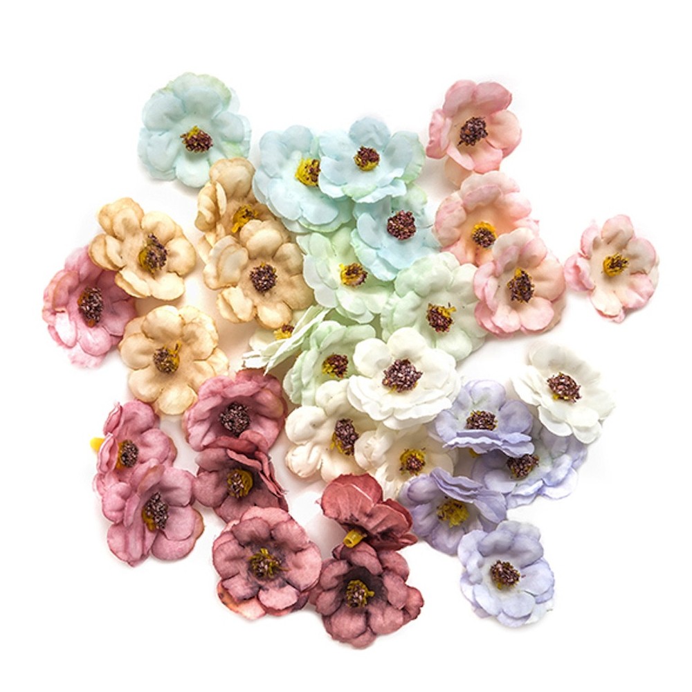 Fabric flowers - colorful, 3 cm, 32 pcs.
