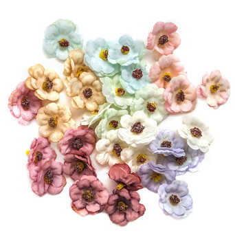 Fabric flowers - colorful, 3 cm, 32 pcs.