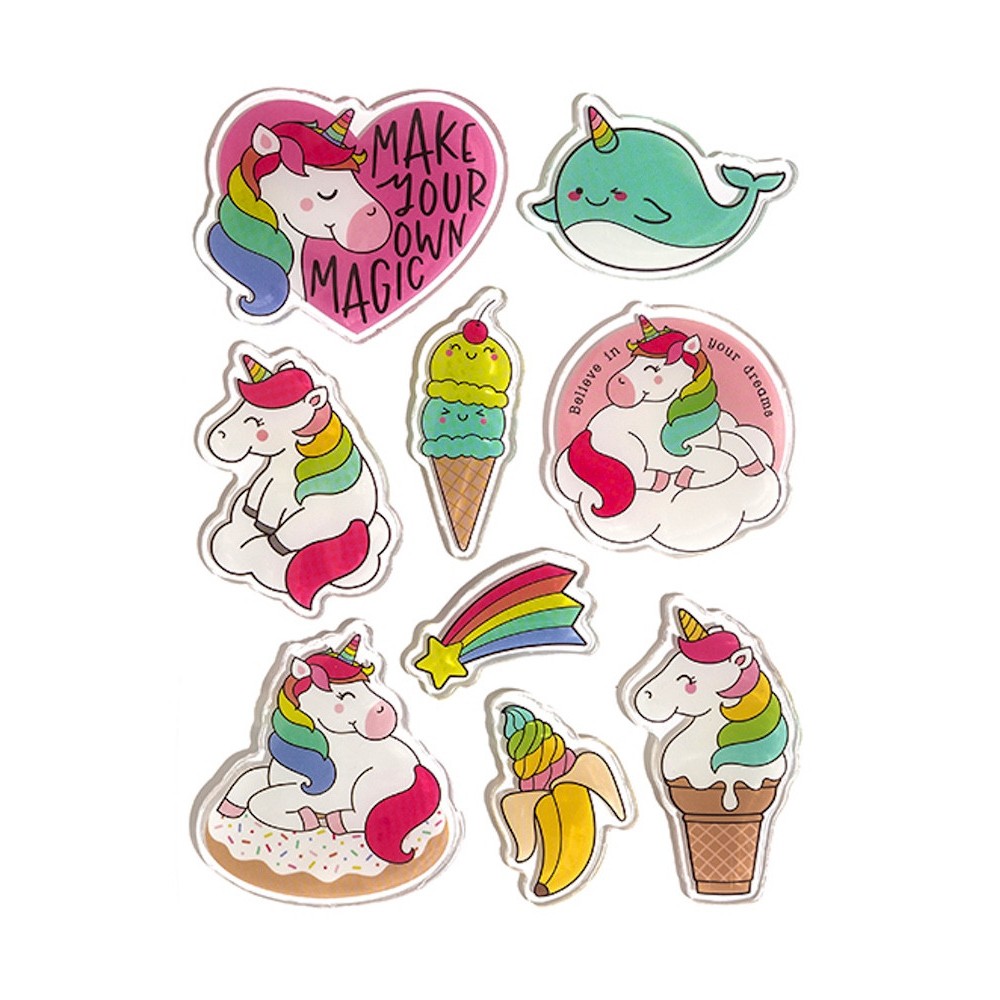 Unicorns gel stickers - DpCraft - 9 pcs.