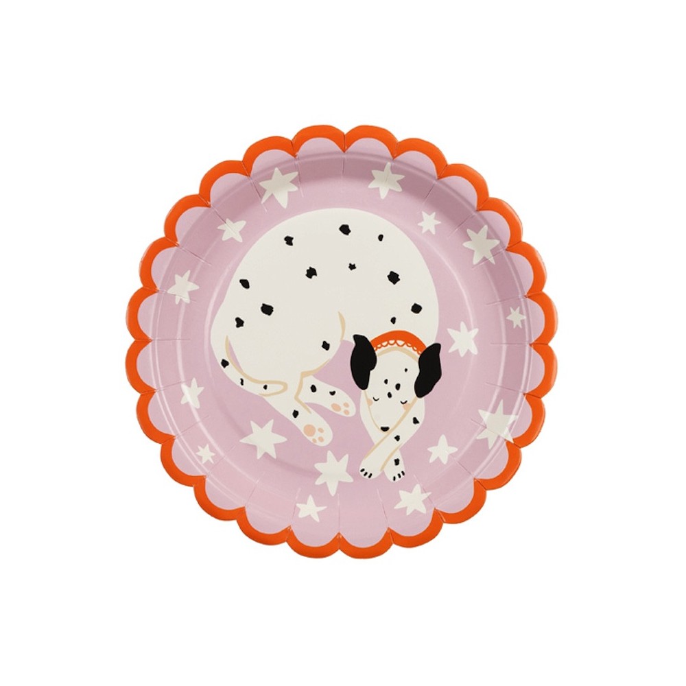 Paper plates Dalmatian dog - pink, 18 cm, 6 pcs.