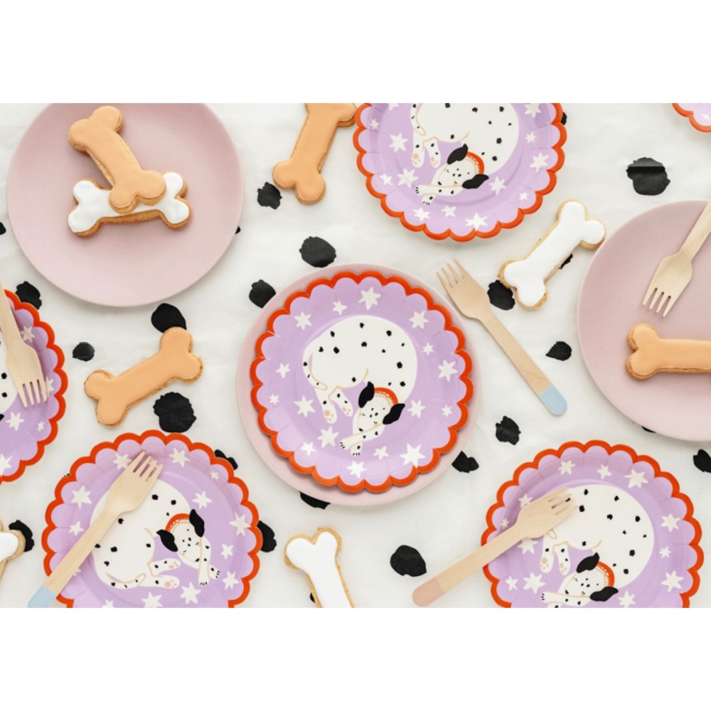 Paper plates Dalmatian dog - pink, 18 cm, 6 pcs.