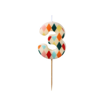 Birthday candle, number 3 - rhomb, 5,5 cm