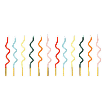 Birthday twisted candles - colorful, 14 cm, 12 pcs.