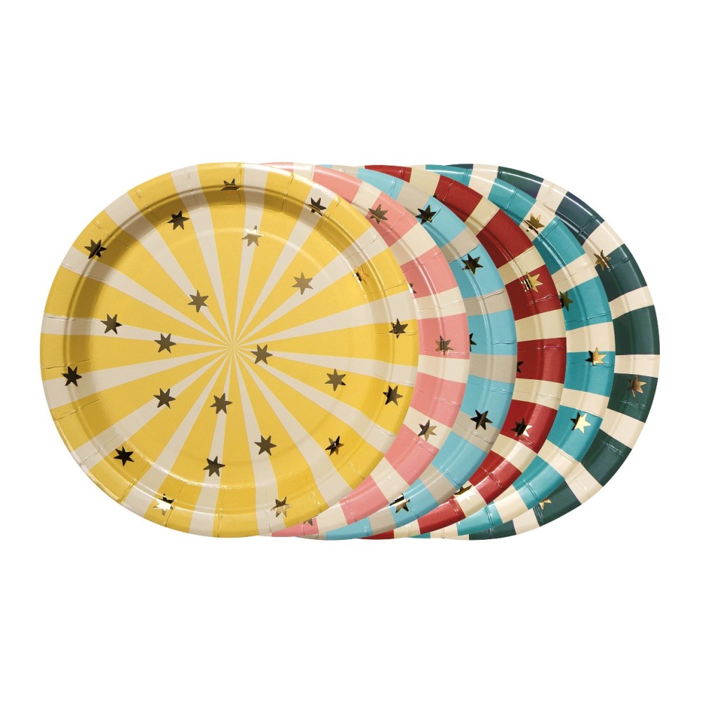 Paper plates Circus stripes and stars - colorful, 18 cm, 6 pcs.