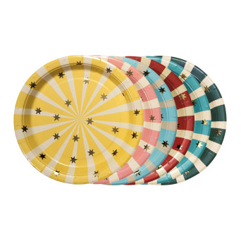 Paper plates Circus stripes and stars - colorful, 18 cm, 6 pcs.