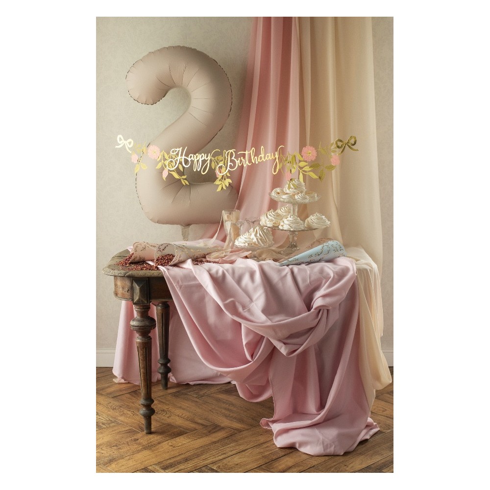 Happy Birthday Flowers banner - gold, 18,3 cm x 1,3 m