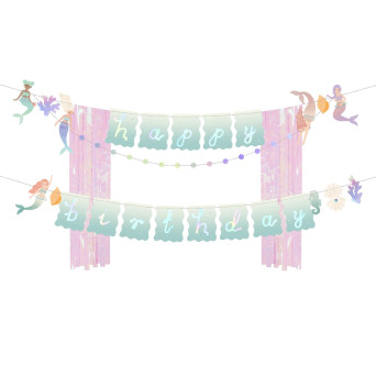 Happy Birthday Mermaid banner - blue, 1 m x 1,3 m