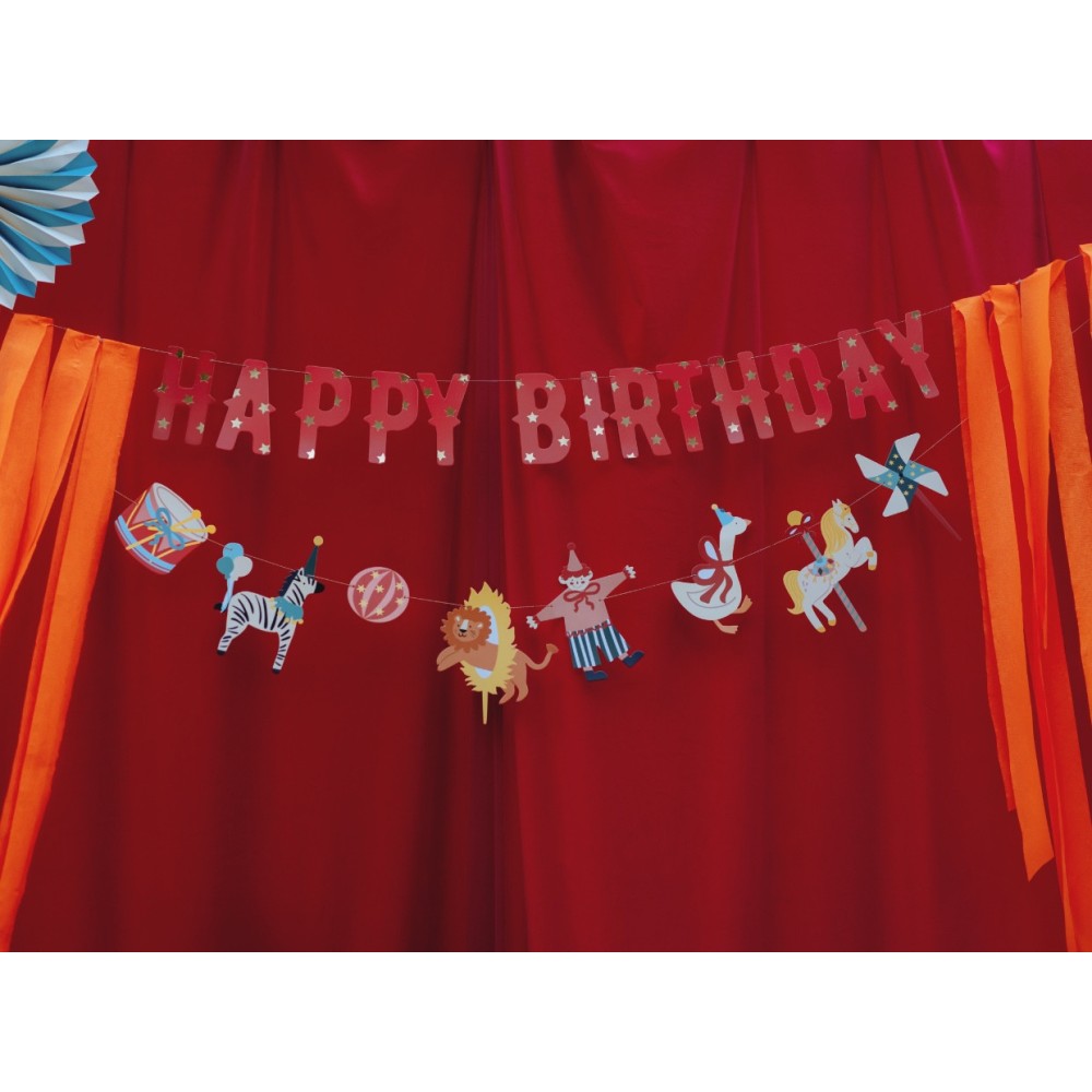 Baner Happy Birthday Cyrk - czerwony, 2,75 m