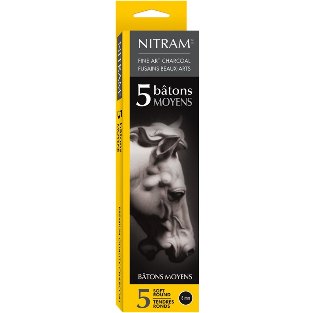 Bâtons Moyens fine art charcoal - Nitram - B, Soft, 8 mm, 5 pcs.
