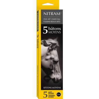 Bâtons Moyens fine art charcoal - Nitram - B, Soft, 8 mm, 5 pcs.