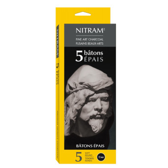 Bâtons Épais fine art charcoal - Nitram - B, Soft, 12 mm, 5 pcs.