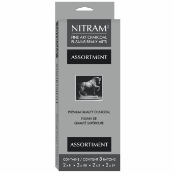 Assortment fine art charcoal set - Nitram - B+, B, HB, H, 8 pcs.