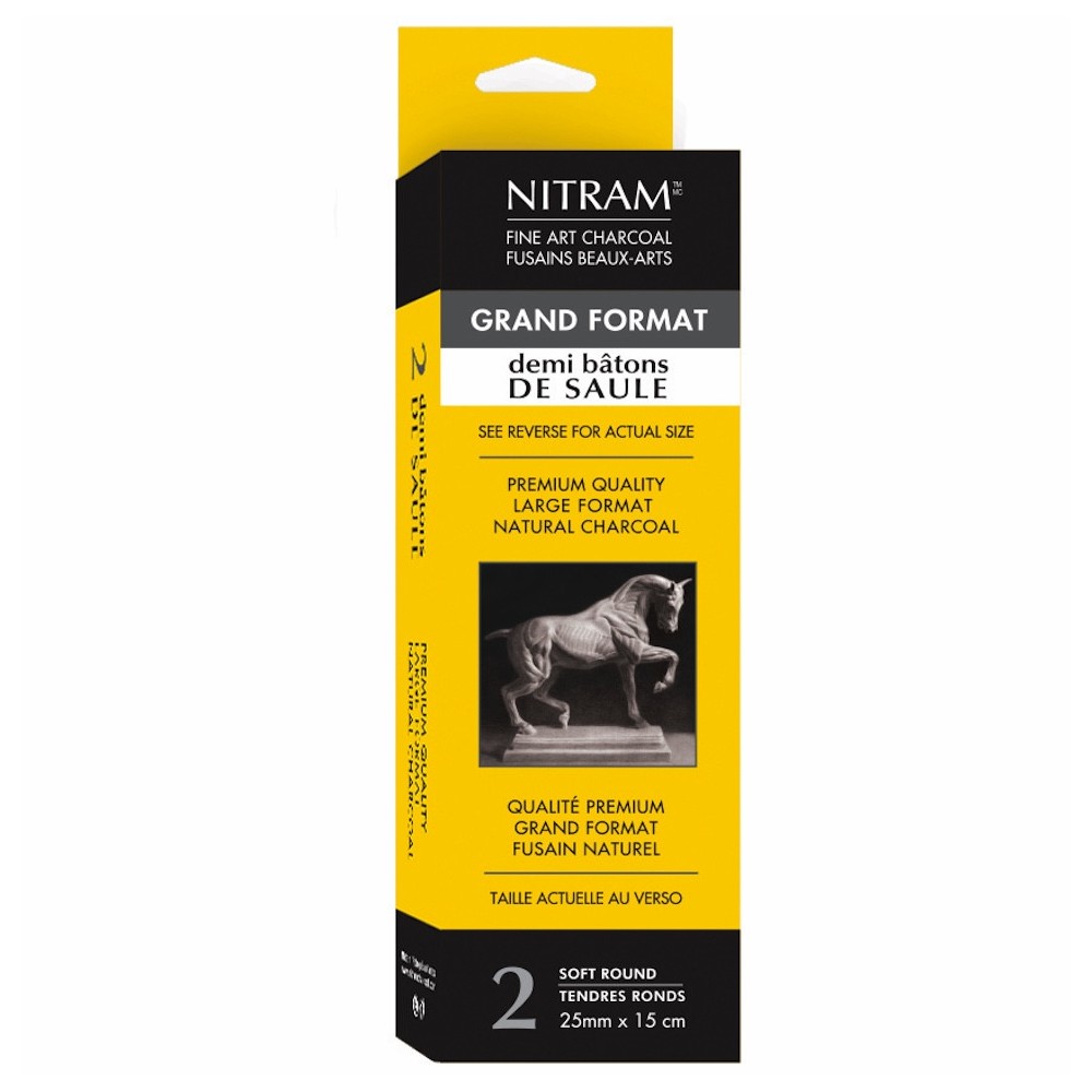 Bâtons Épais fine art charcoal - Nitram - B+, Extra Soft, 25 mm, 2 pcs.