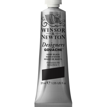 Gouache paint in tube - Winsor & Newton - Ivory Black, 37 ml