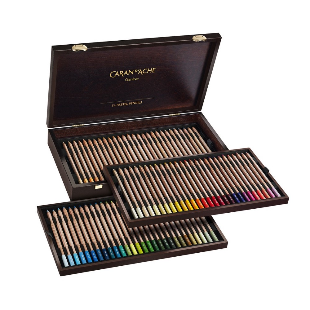 Zestaw pasteli suchych w kredce Pastel Pencil w drewnianej walizce - Caran d'Ache - 84 szt.