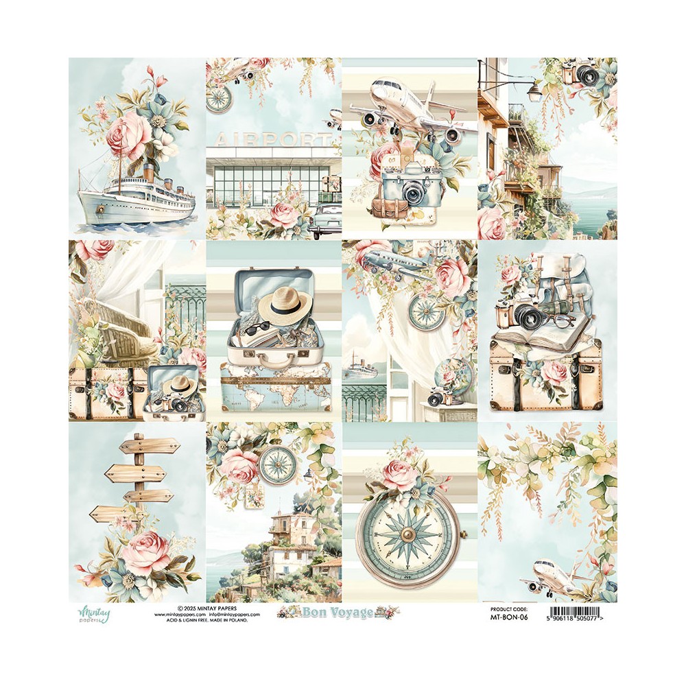 Papier do scrapbookingu 30,5 x 30,5 cm - Mintay - Bon Voyage 06