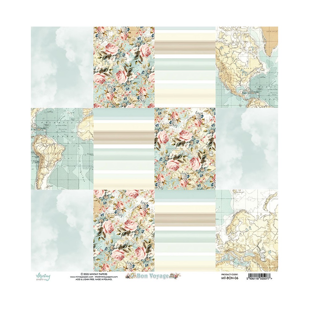 Scrapbooking paper 30,5 x 30,5 cm - Mintay - Bon Voyage 06