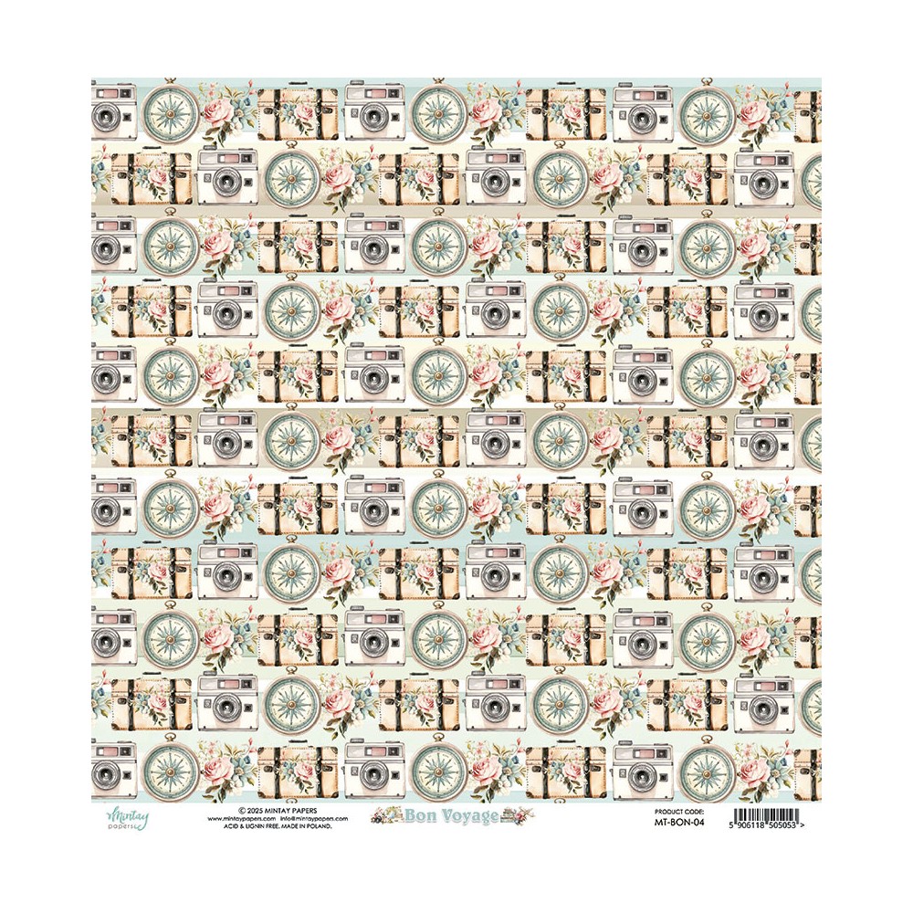 Scrapbooking paper 30,5 x 30,5 cm - Mintay - Bon Voyage 04