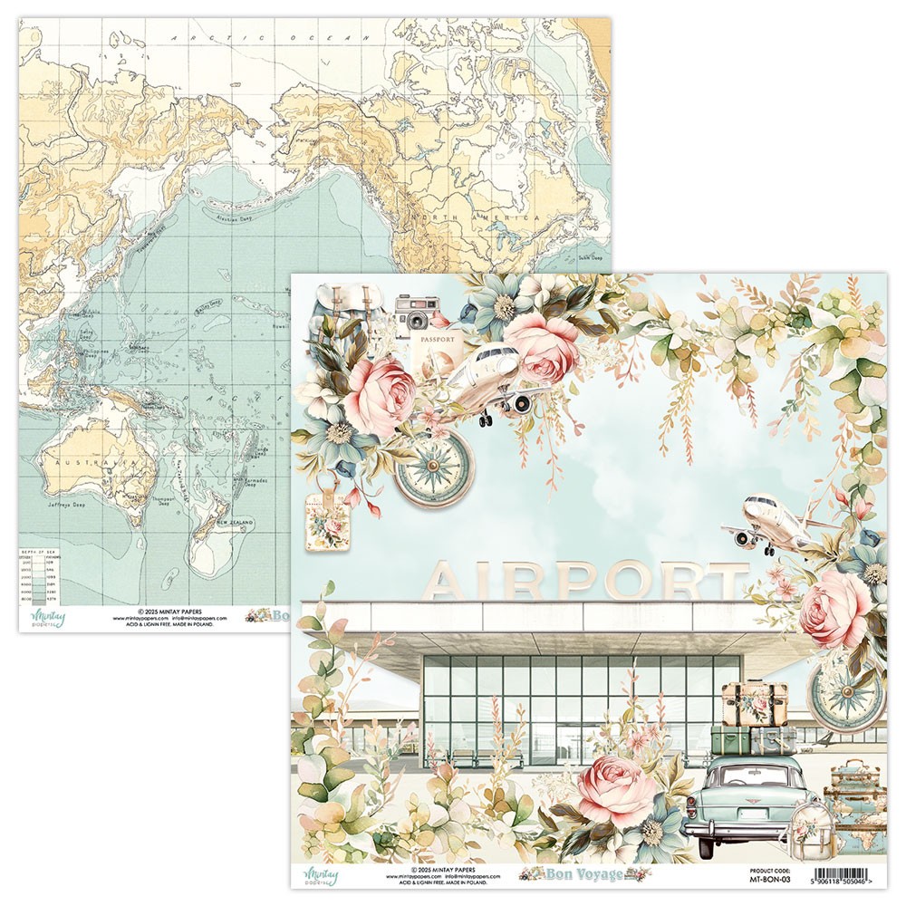 Scrapbooking paper 30,5 x 30,5 cm - Mintay - Bon Voyage 03