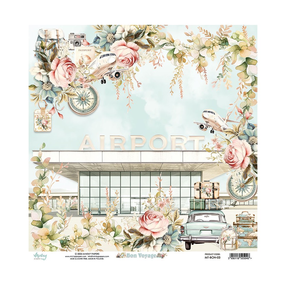 Papier do scrapbookingu 30,5 x 30,5 cm - Mintay - Bon Voyage 03