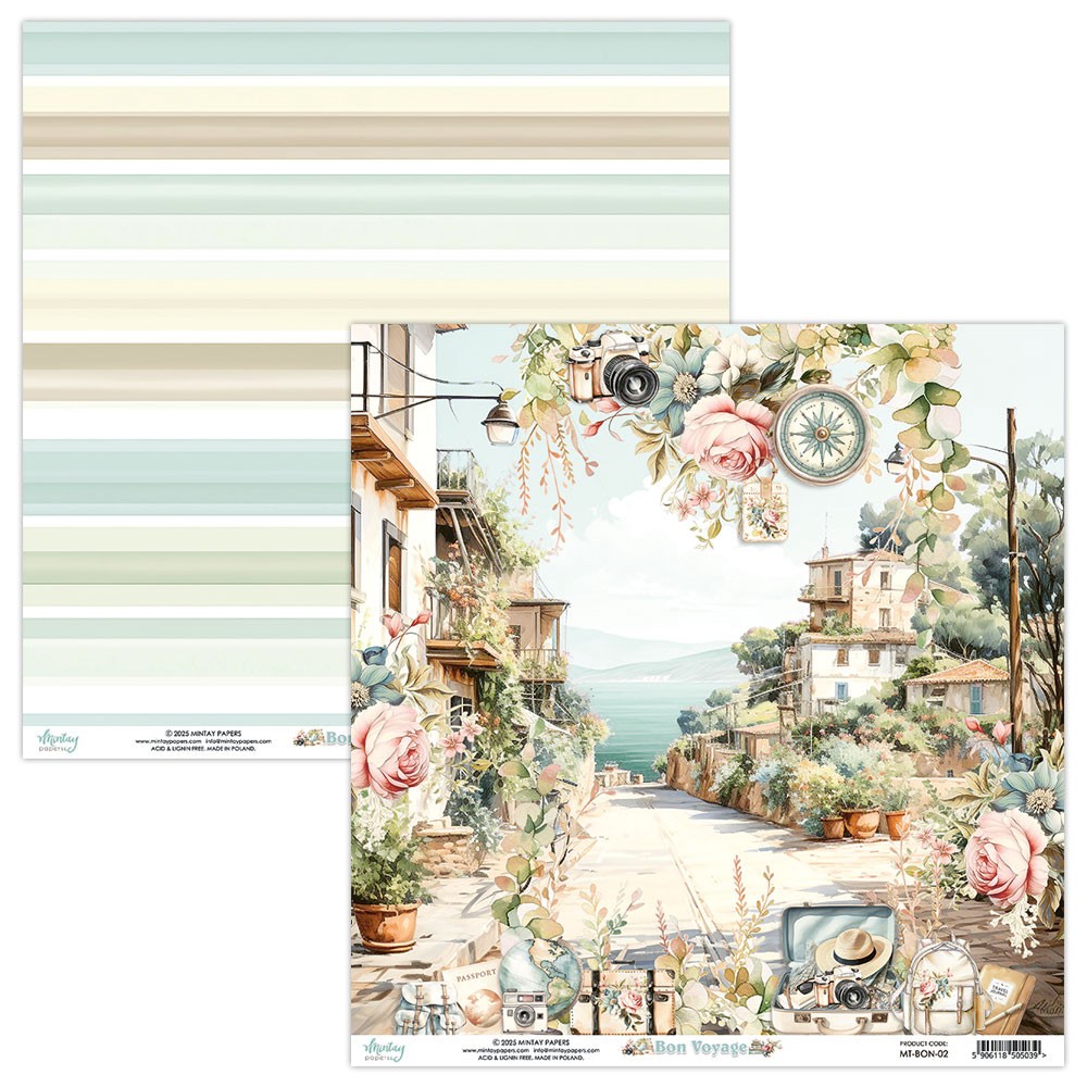 Scrapbooking paper 30,5 x 30,5 cm - Mintay - Bon Voyage 02
