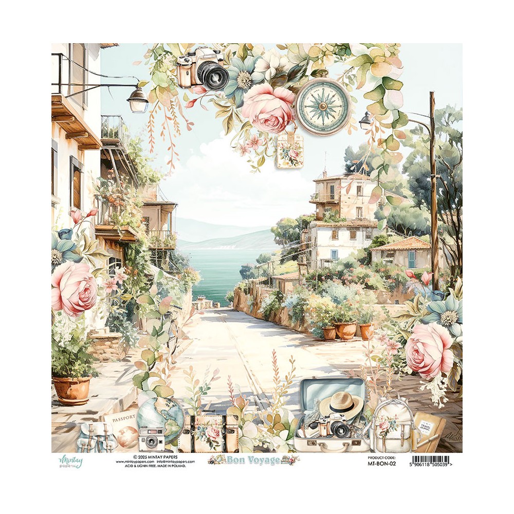 Scrapbooking paper 30,5 x 30,5 cm - Mintay - Bon Voyage 02