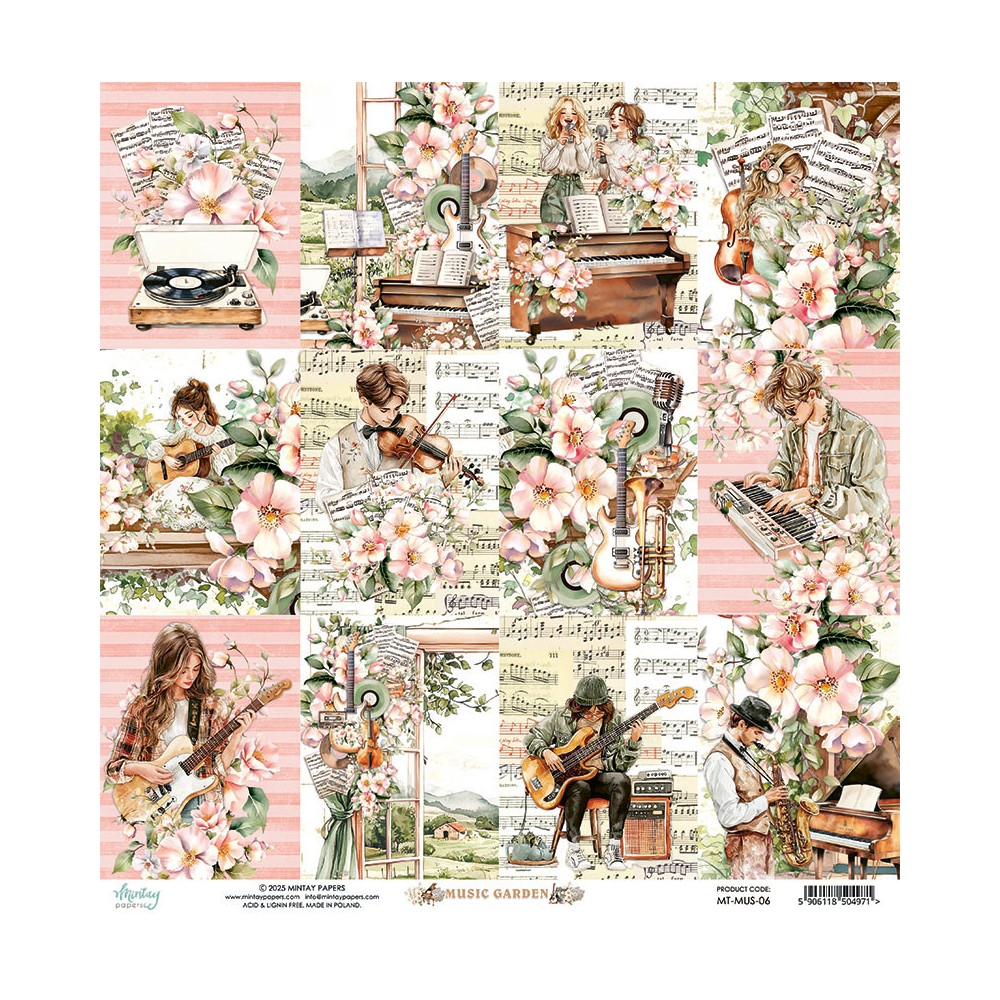 Papier do scrapbookingu 30,5 x 30,5 cm - Mintay - Music Garden 06