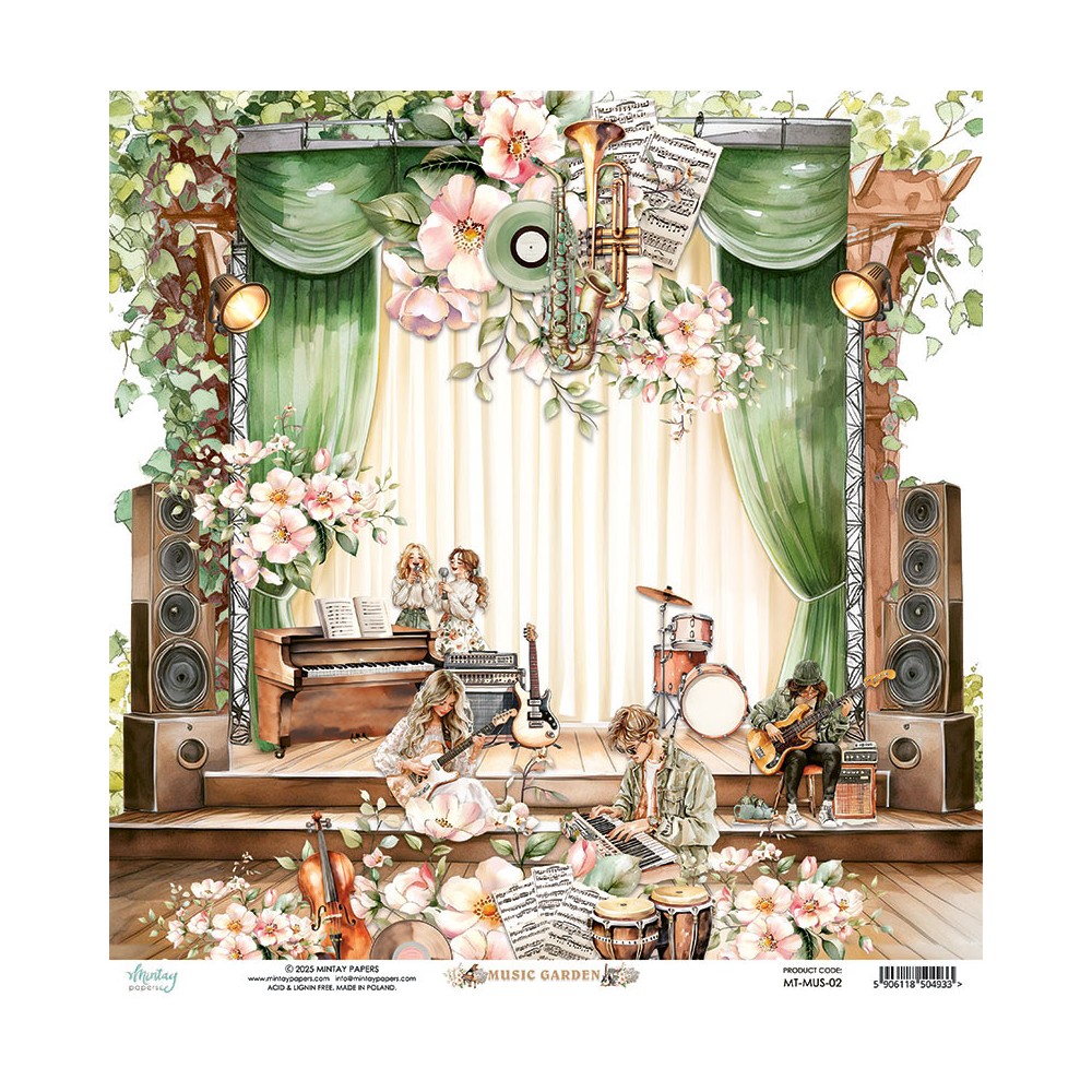 Papier do scrapbookingu 30,5 x 30,5 cm - Mintay - Music Garden 02