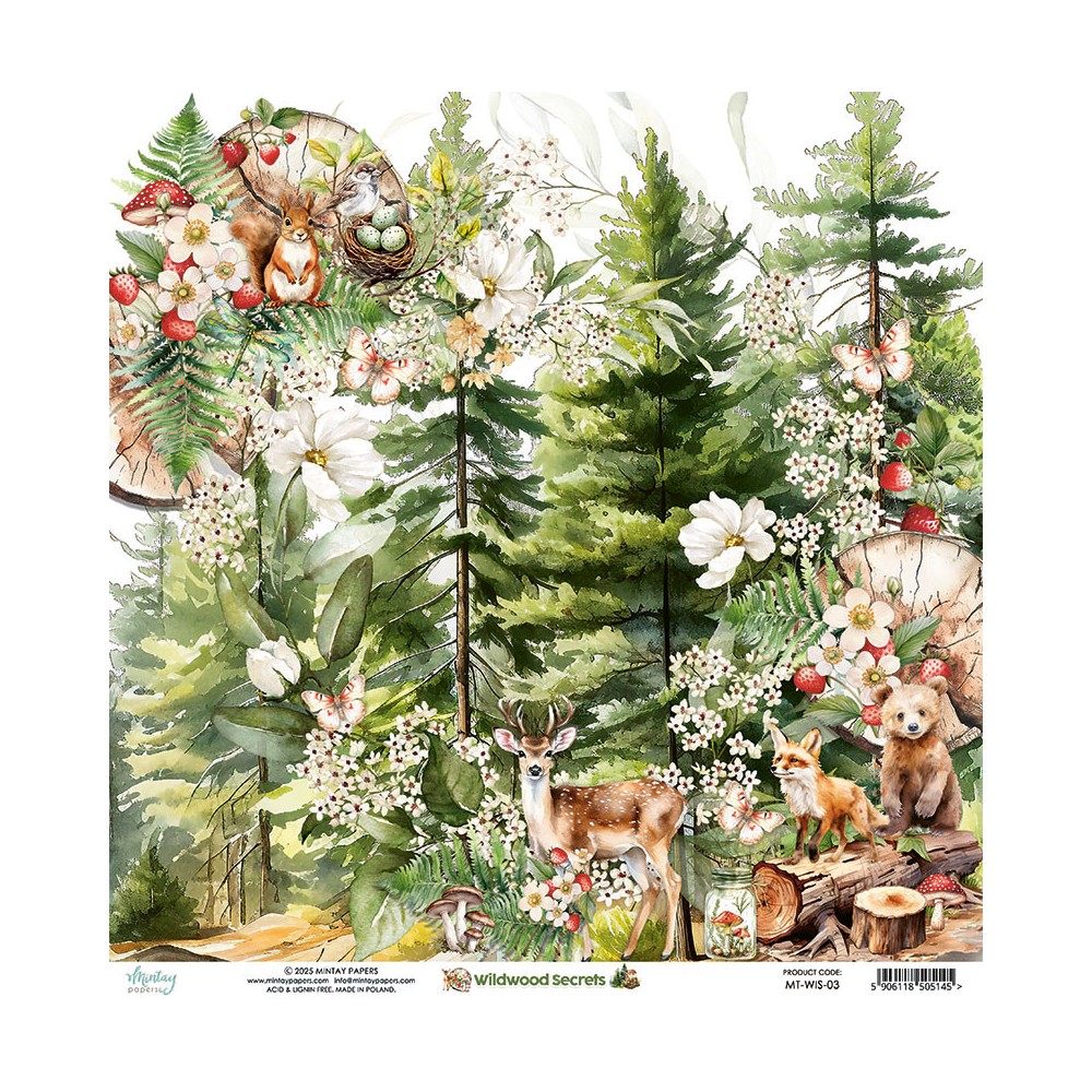 Papier do scrapbookingu 30,5 x 30,5 cm - Mintay - Wildwood Secrets 03