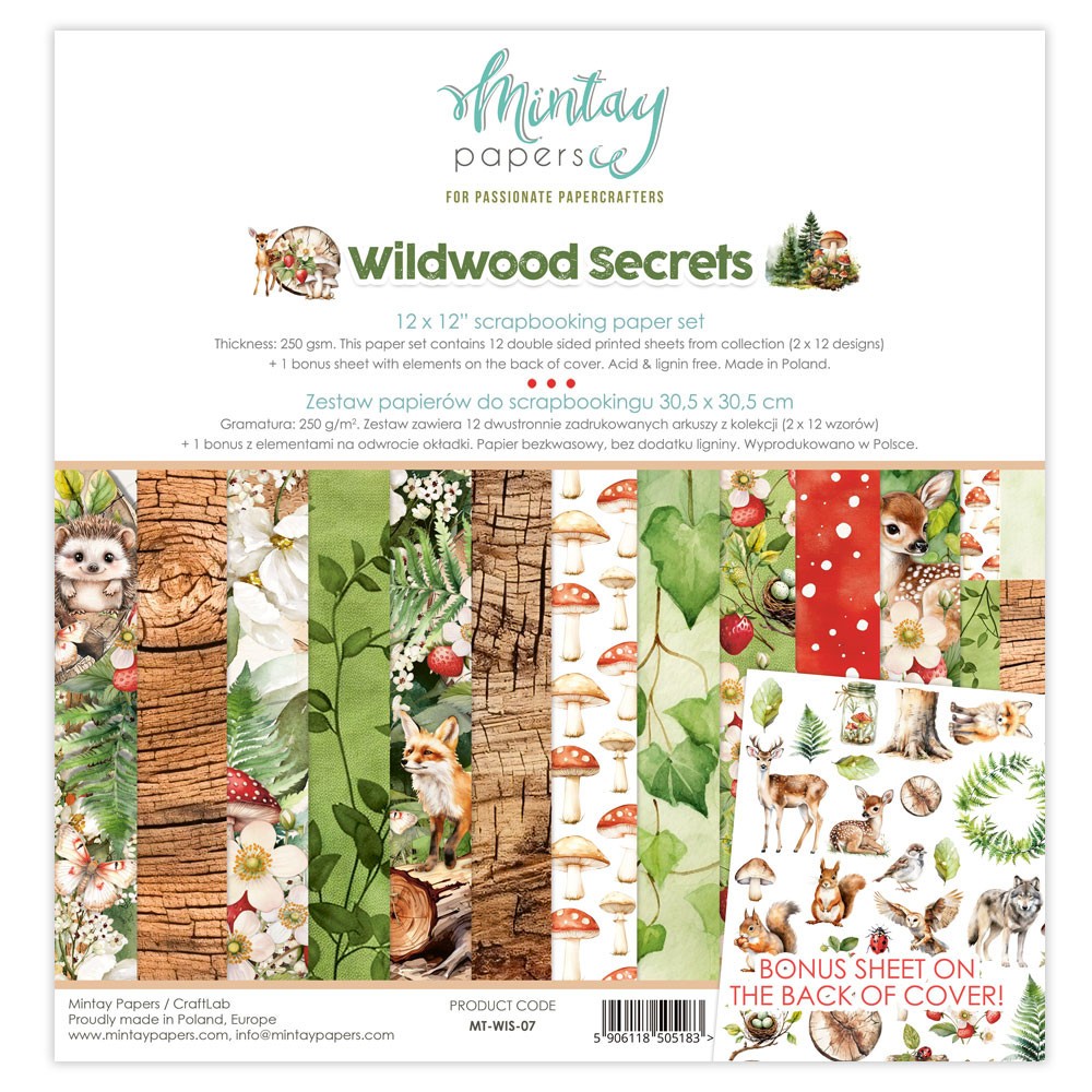 Set of scrapbooking papers 30,5 x 30,5 cm - Mintay - Wildwood Secrets