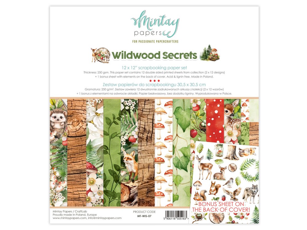 Set of scrapbooking papers 30,5 x 30,5 cm - Mintay - Wildwood Secrets