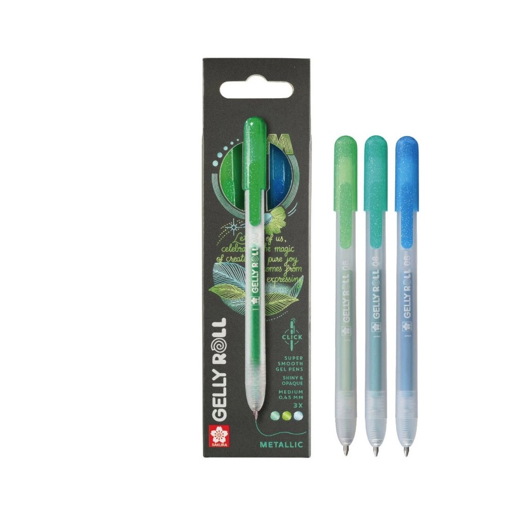 Zestaw długopisów żelowych Gelly Roll Metallic 3D - Sakura - 0,45 mm, 3 szt.