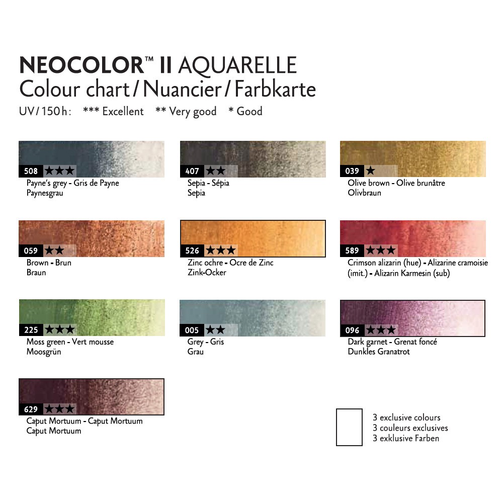 Neocolor II Dark water-soluble wax pencils set - Caran d'Ache - 10 pcs.
