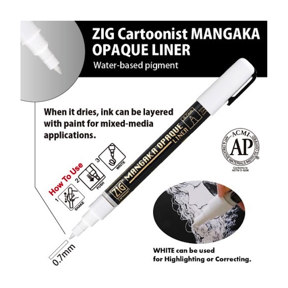 ZIG Cartoonist Mangaka Opaque Liner pen - Kuretake - White, 0,7 mm