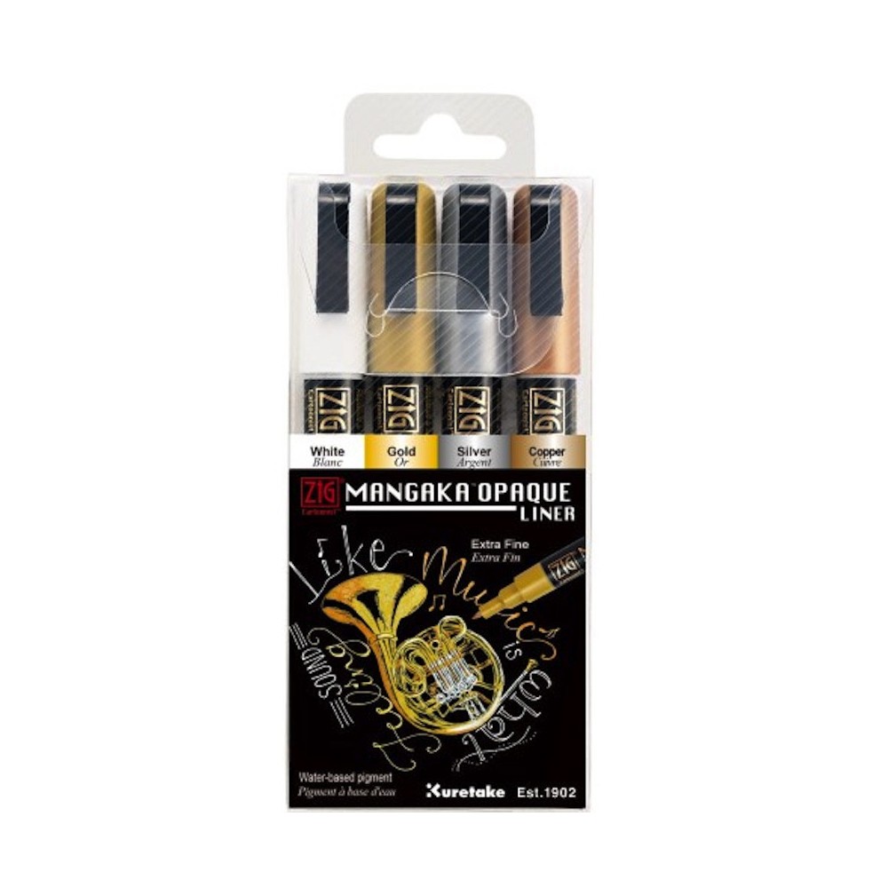 Set of ZIG Cartoonist Mangaka Opaque Liner pens - Kuretake - 4 pcs.