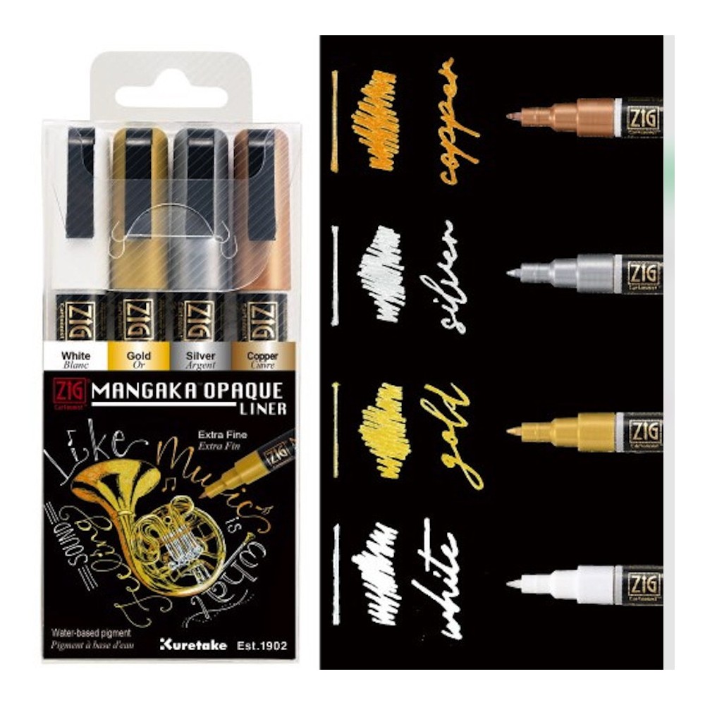 Set of ZIG Cartoonist Mangaka Opaque Liner pens - Kuretake - 4 pcs.
