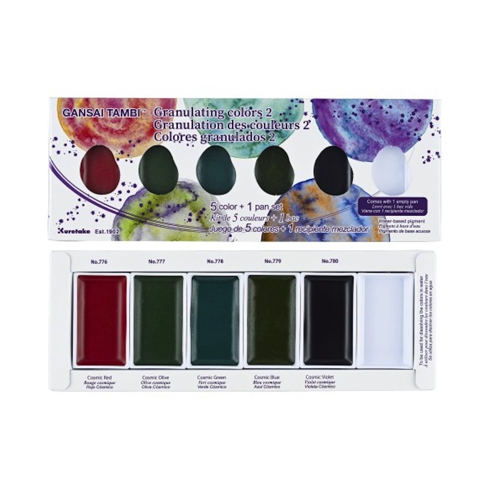 Zestaw farb akwarelowych Gansai Tambi Granulating 2 - Kuretake - 5 kolorów